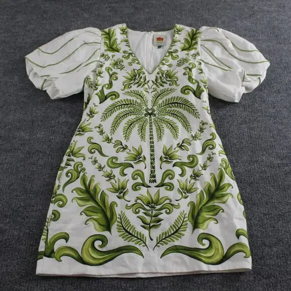 Farm Rio Dress Womens Small Milani Printed Linen Mini Tropical Boho Chic Playful - Picture 4 of 15